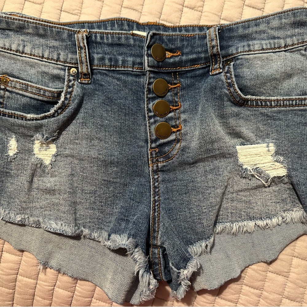 Billabong Light Blue High-Rise Distressed Jean Shorts